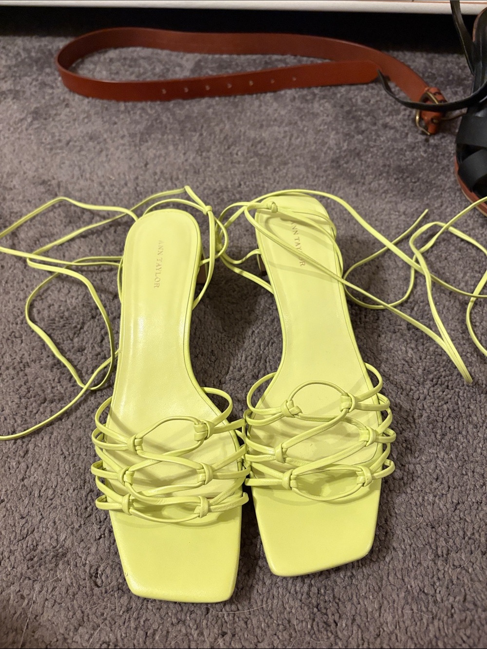 Ann Taylor Neon Yellow Lace-Up Strappy Heels